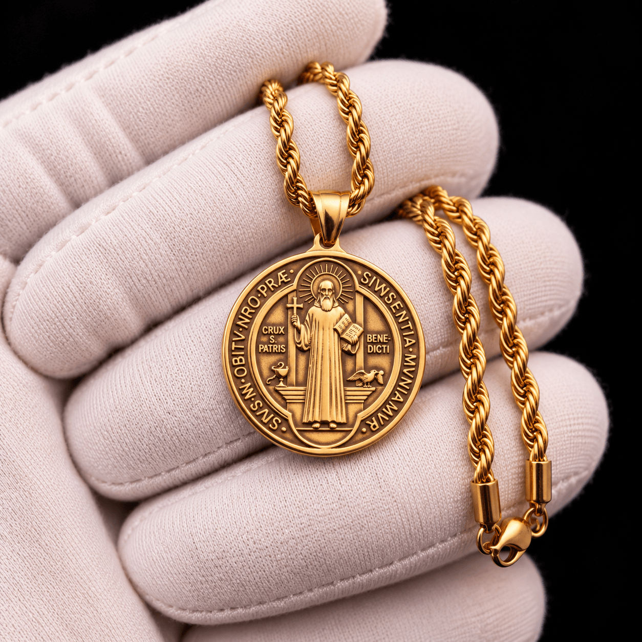 Verso da medalha com a cruz de São Bento